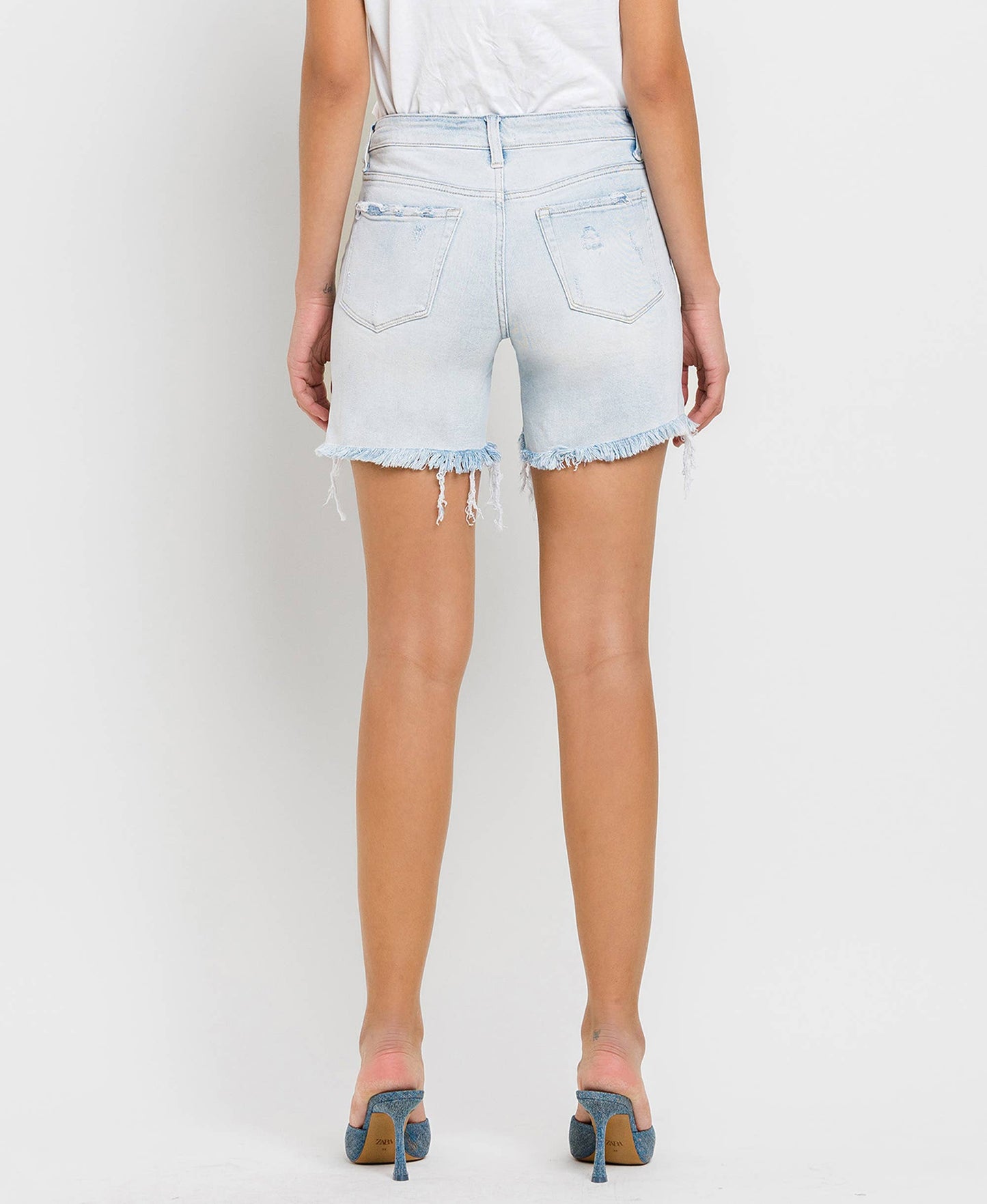 Maddie Mid Rise Distressed Stretch Shorts