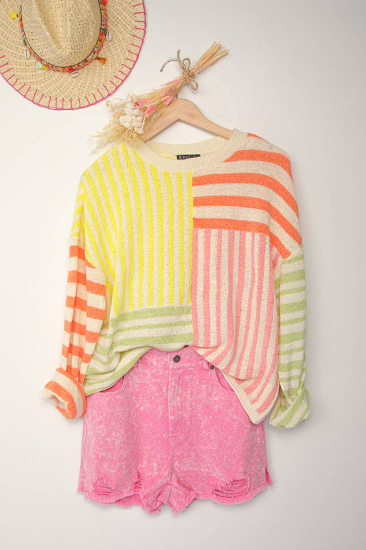 Kayla Multi Color Stripe Oversized Light Knit Sweater