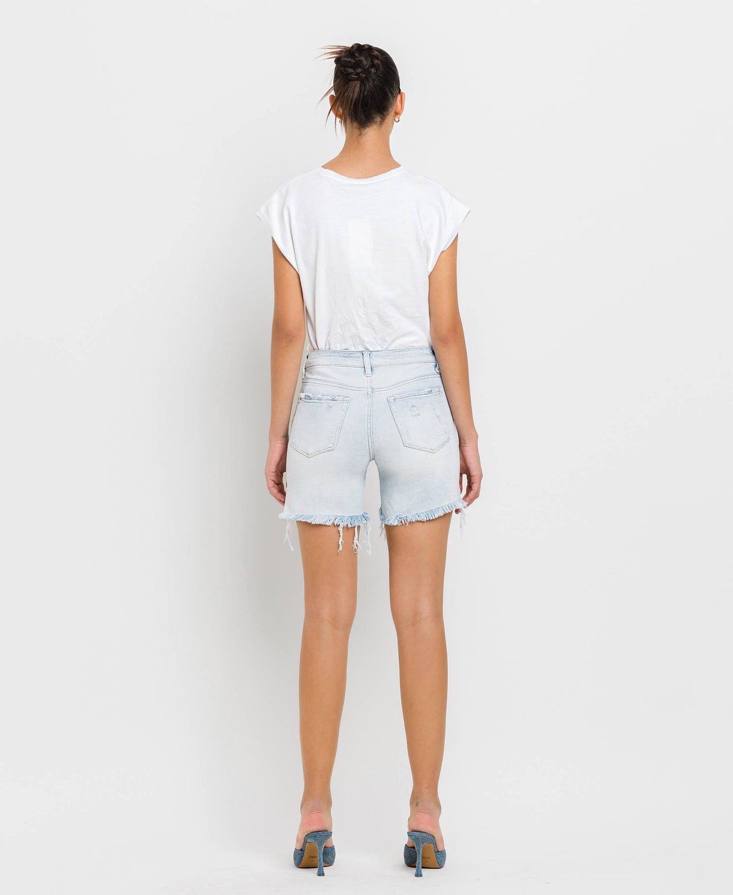 Maddie Mid Rise Distressed Stretch Shorts